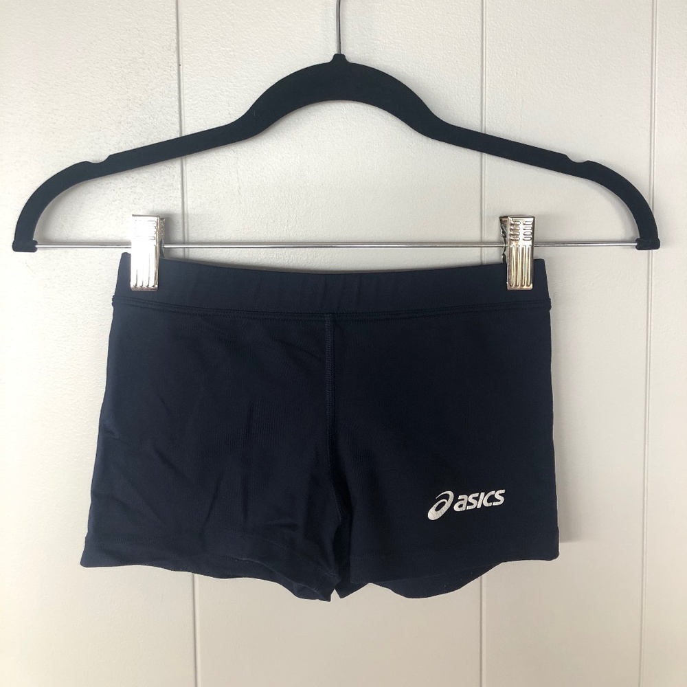 navy blue Asics spandex shorts